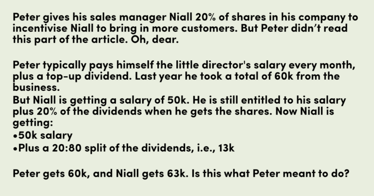 peter gives shares to a key employee niall 